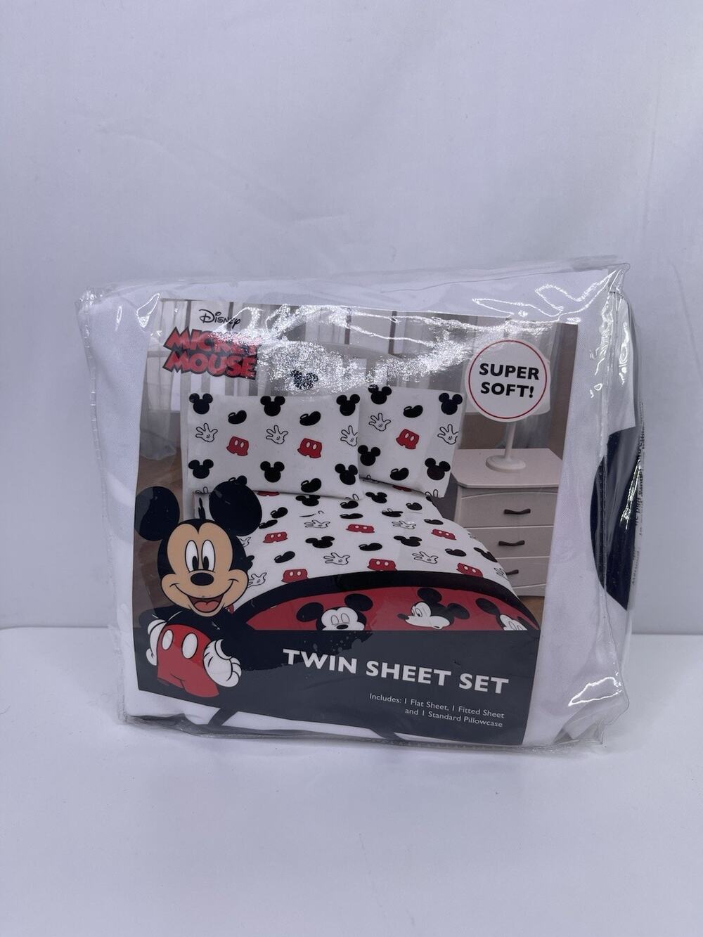 Disney Mickey Mouse Twin Sheet Set 3 Piece Super Soft Bedding Flat Fitted Pillow